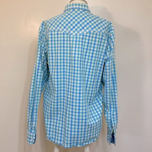 Panhandle Slim Fit Light Blue Yellow plaid Pearl Snap Flip Cuff  XL - Picture 9 of 11